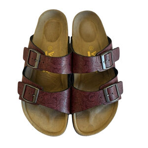 Viking Womens Sandals Chatham Burgundy Embossed Two Strap NWOB Sz. 8 EU 39